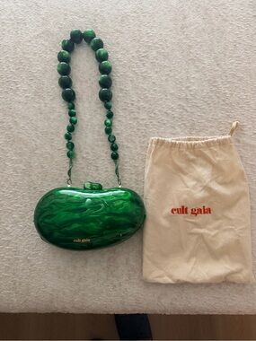 cult gaia green marbled acrylic minaudière with beaded strap